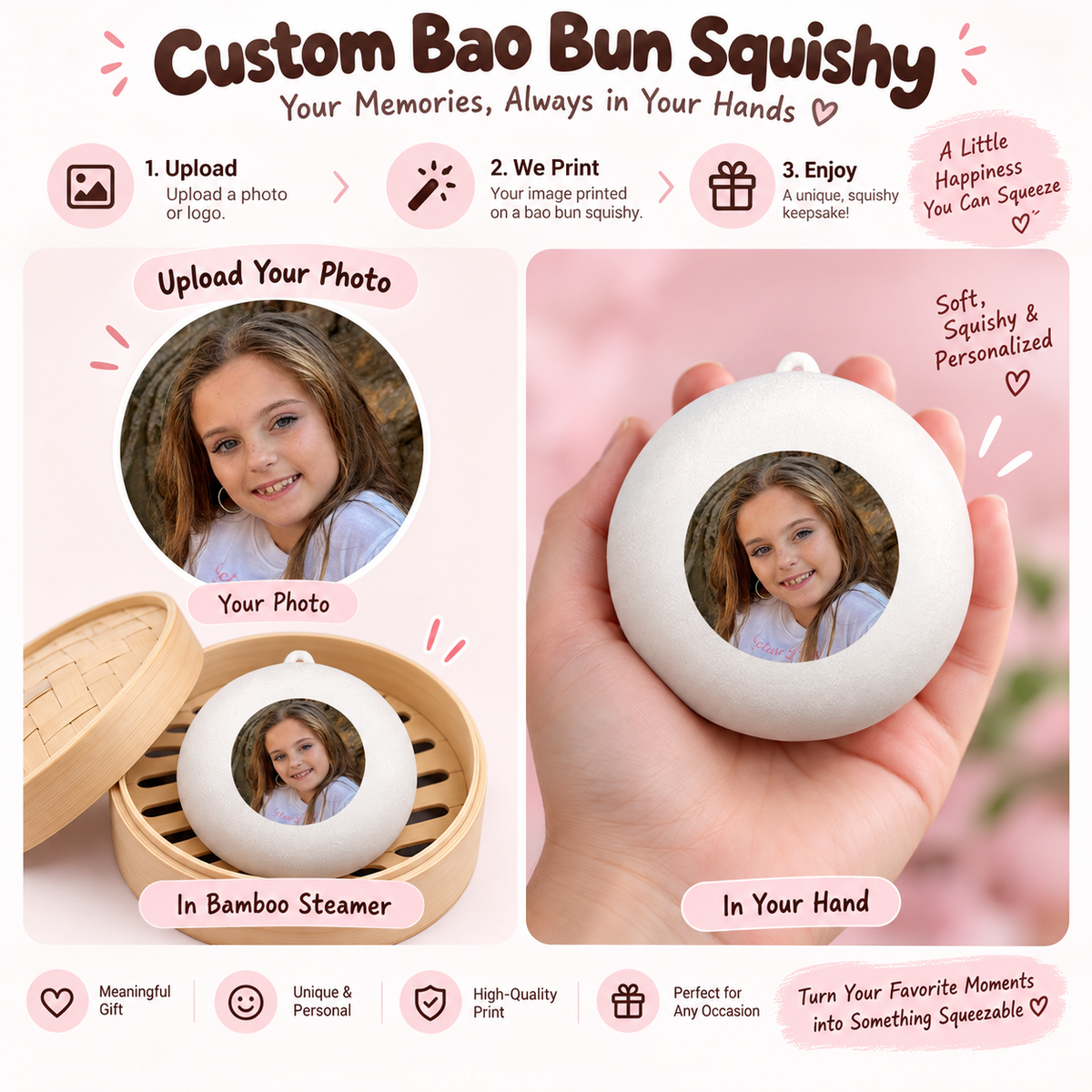 Custom Squishy | Personalized Bao Bun Photo or Logo Squishy