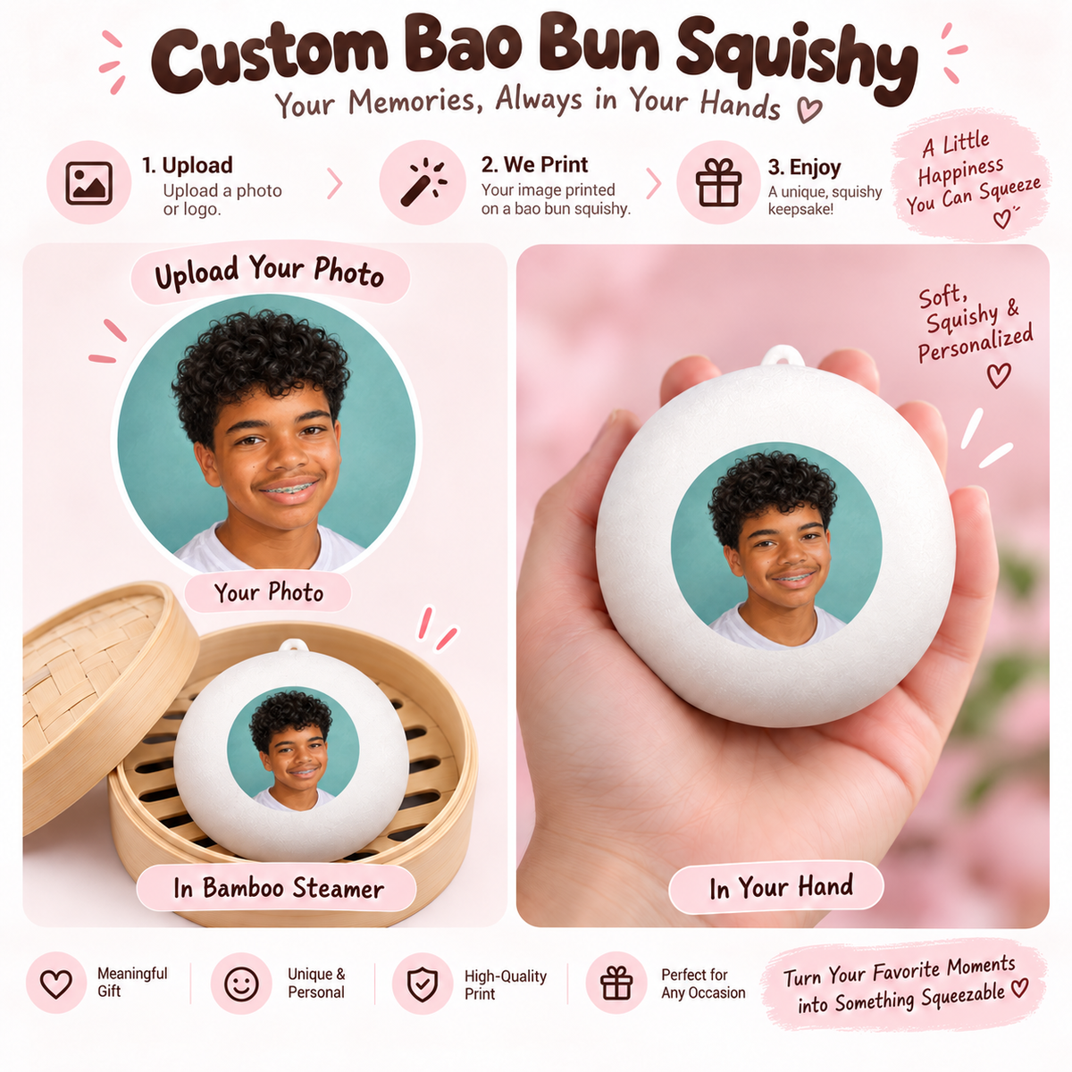Custom Squishy | Personalized Bao Bun Photo or Logo Squishy