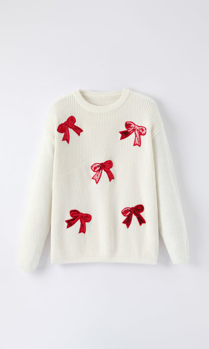 Mommy and Me Sweaters | Red Sequin Bows: Adult sweater front