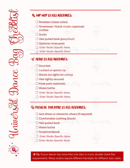 Dance Bag Schedule Bundle (Printable)