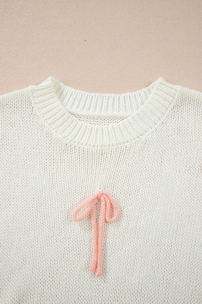 Short Sleeve Knit Applique Bow Sweater