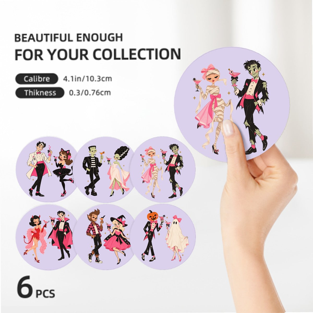 Halloween Coaster Set | Retro Cocktail Ceramic Coasters