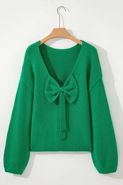 Festive Bow Sweater | Backless Bubble Sleeve
