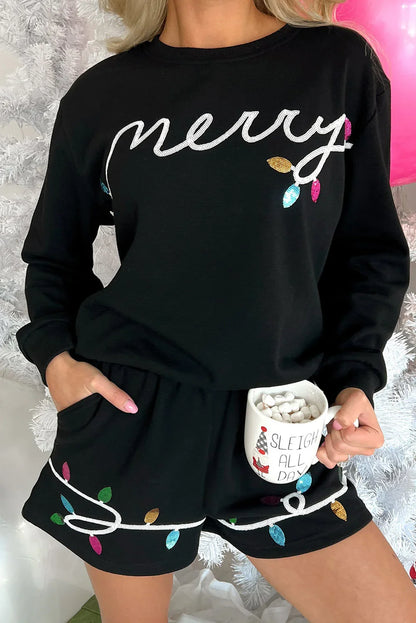 Merry Sequin Holiday Boutique Pullover and Shorts Set