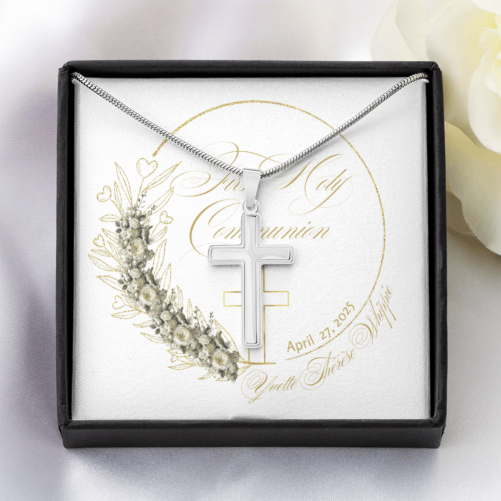 First Holy Communion Cross Necklace - A Treasured Symbol of Faith 🕊️ - Personalizable - Whippie's