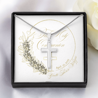 First Holy Communion Cross Necklace - A Treasured Symbol of Faith 🕊️ - Personalizable - Whippie's