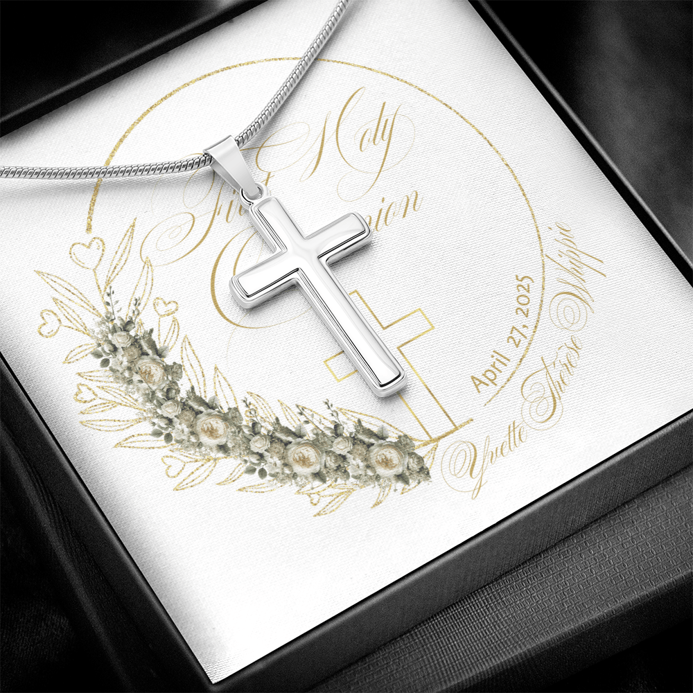 First Holy Communion Cross Necklace - A Treasured Symbol of Faith 🕊️ - Personalizable - Whippie's