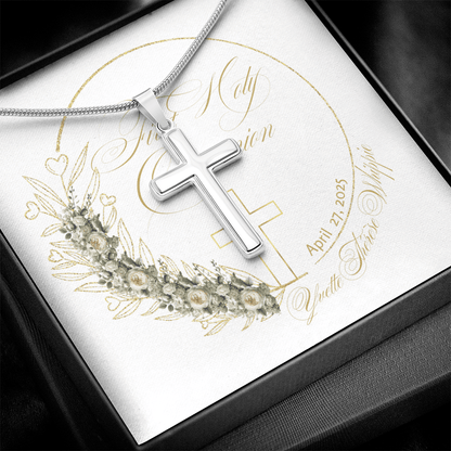 First Holy Communion Cross Necklace - A Treasured Symbol of Faith 🕊️ - Personalizable - Whippie's