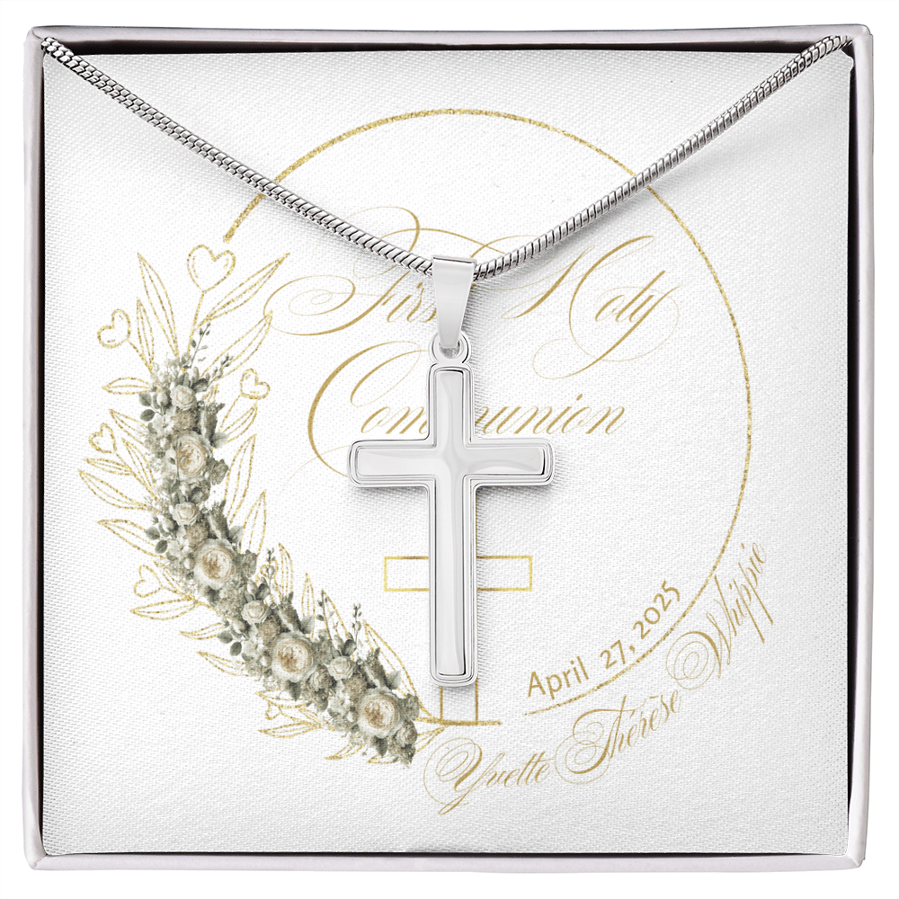 First Holy Communion Cross Necklace - A Treasured Symbol of Faith 🕊️ - Personalizable - Whippie's
