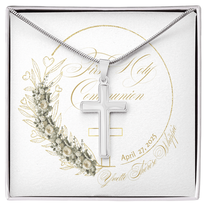 First Holy Communion Cross Necklace - A Treasured Symbol of Faith 🕊️ - Personalizable - Whippie's