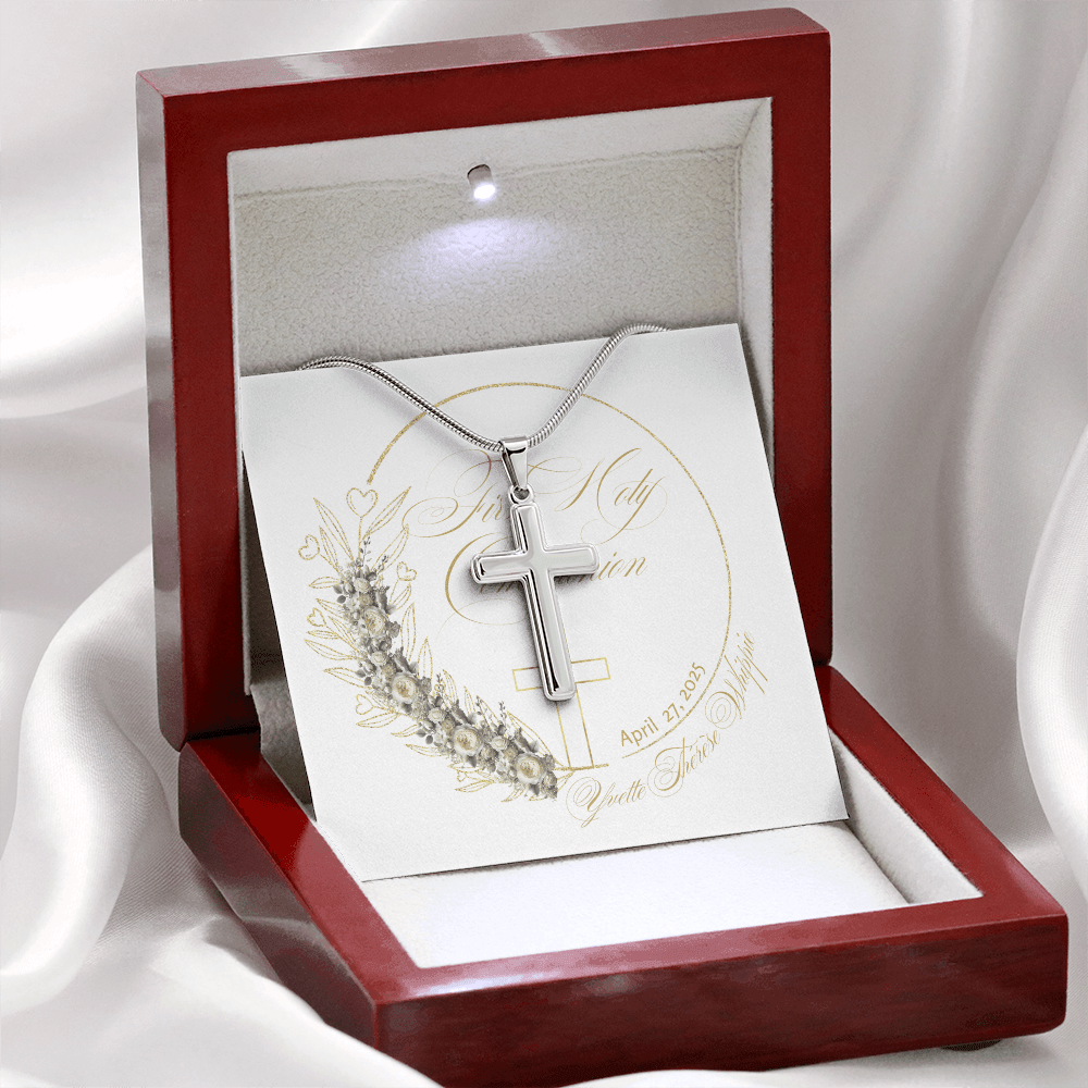 First Holy Communion Cross Necklace - A Treasured Symbol of Faith 🕊️ - Personalizable - Whippie's