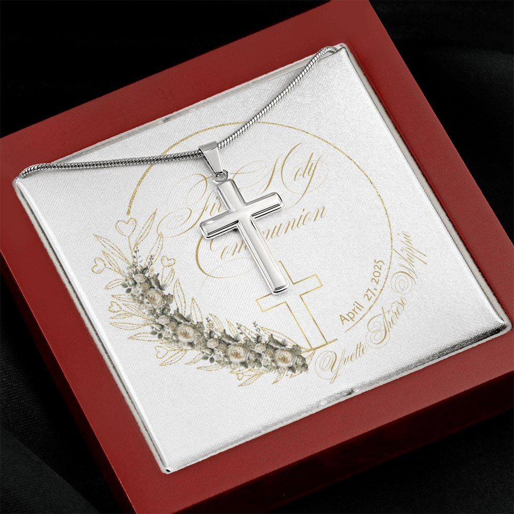 First Holy Communion Cross Necklace - A Treasured Symbol of Faith 🕊️ - Personalizable - Whippie's