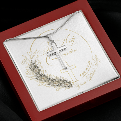 First Holy Communion Cross Necklace - A Treasured Symbol of Faith 🕊️ - Personalizable - Whippie's