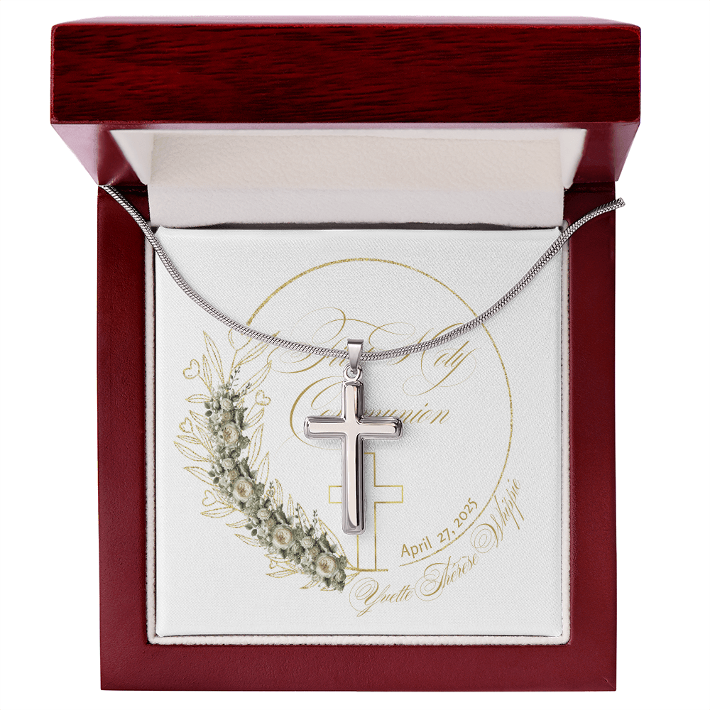 First Holy Communion Cross Necklace - A Treasured Symbol of Faith 🕊️ - Personalizable - Whippie's