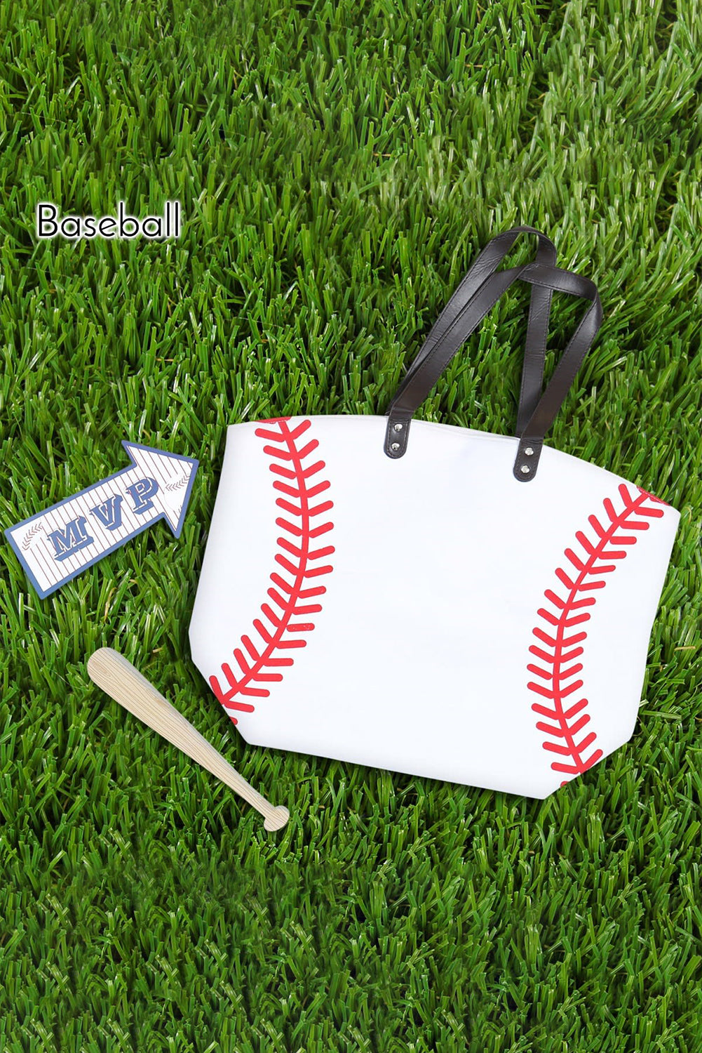 Baseball Canvas Tote Bag | White Game Day Shoulder Bag
