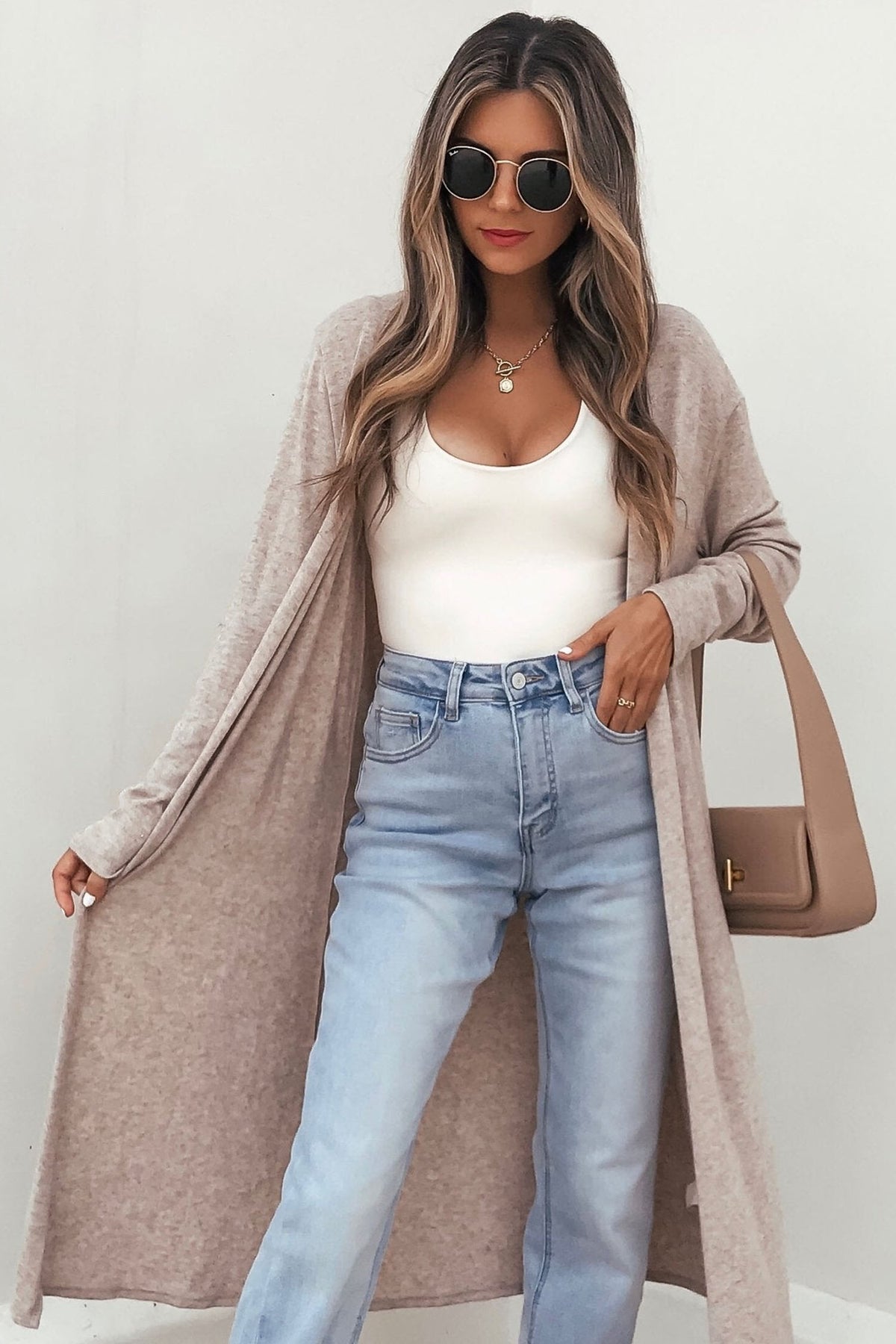 Parchment Solid Color Long Sleeve Tunic Cardigan