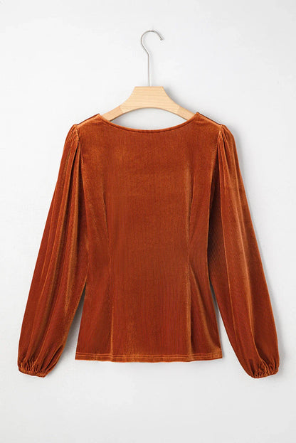 Clay Puff Sleeve Velvet Top