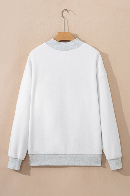 Light Grey Sequin Bow Pumpkin Patch Color Block Sweatshirt