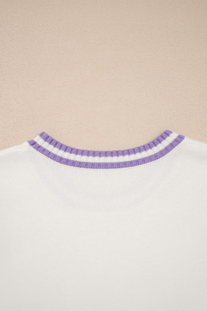 Mardi Gras Sweater | Tinsel Letter Short Sleeve Sweater