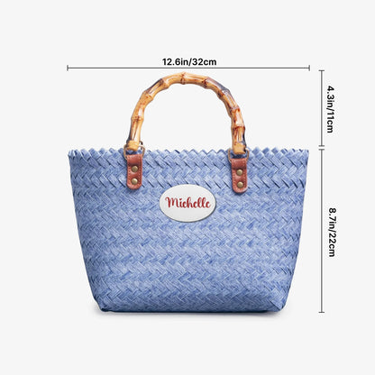 1231. Chic Woven Basket Bag with Bamboo Handle - Personalizable - Whippie's