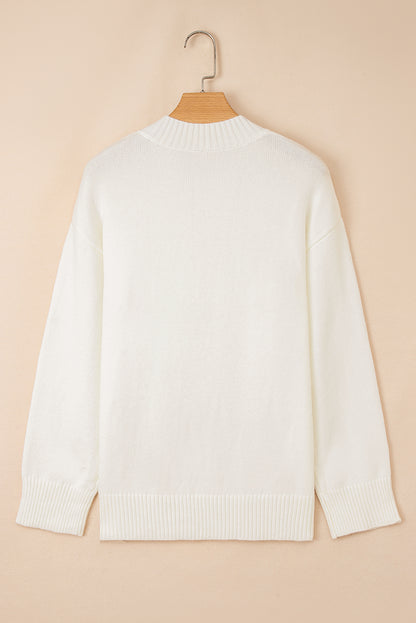 White Embroidered Flower Bouquet Loose Sweater