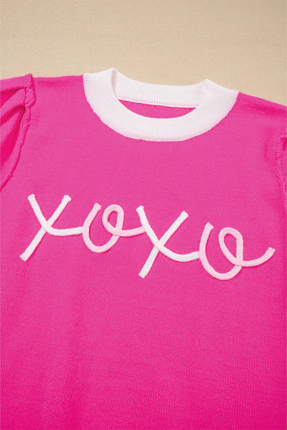 XOXO Sweater – Bright Pink Embroidered Valentine’s Sweater