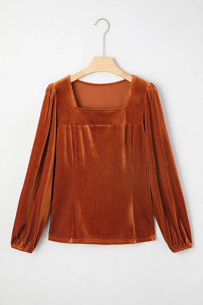Clay Puff Sleeve Velvet Top