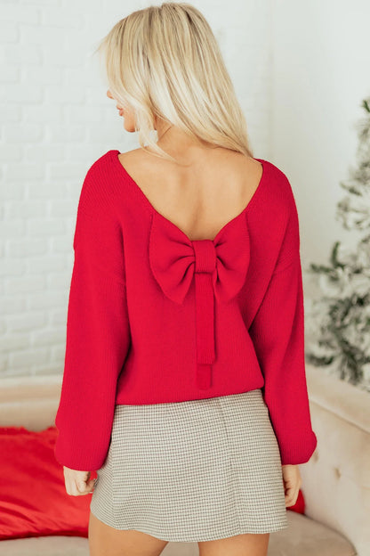 Festive Bow Sweater | Backless Bubble Sleeve
