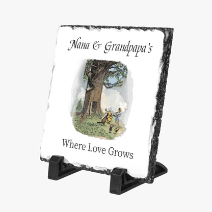Nana & Granpapa's Where Love Grows Classic Pooh Slate Sign side view