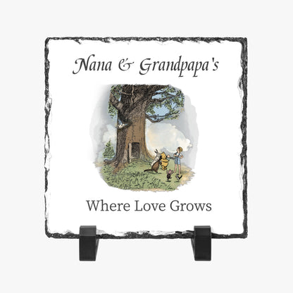 Nana & Granpapa's Where Love Grows Classic Pooh Slate Sign 