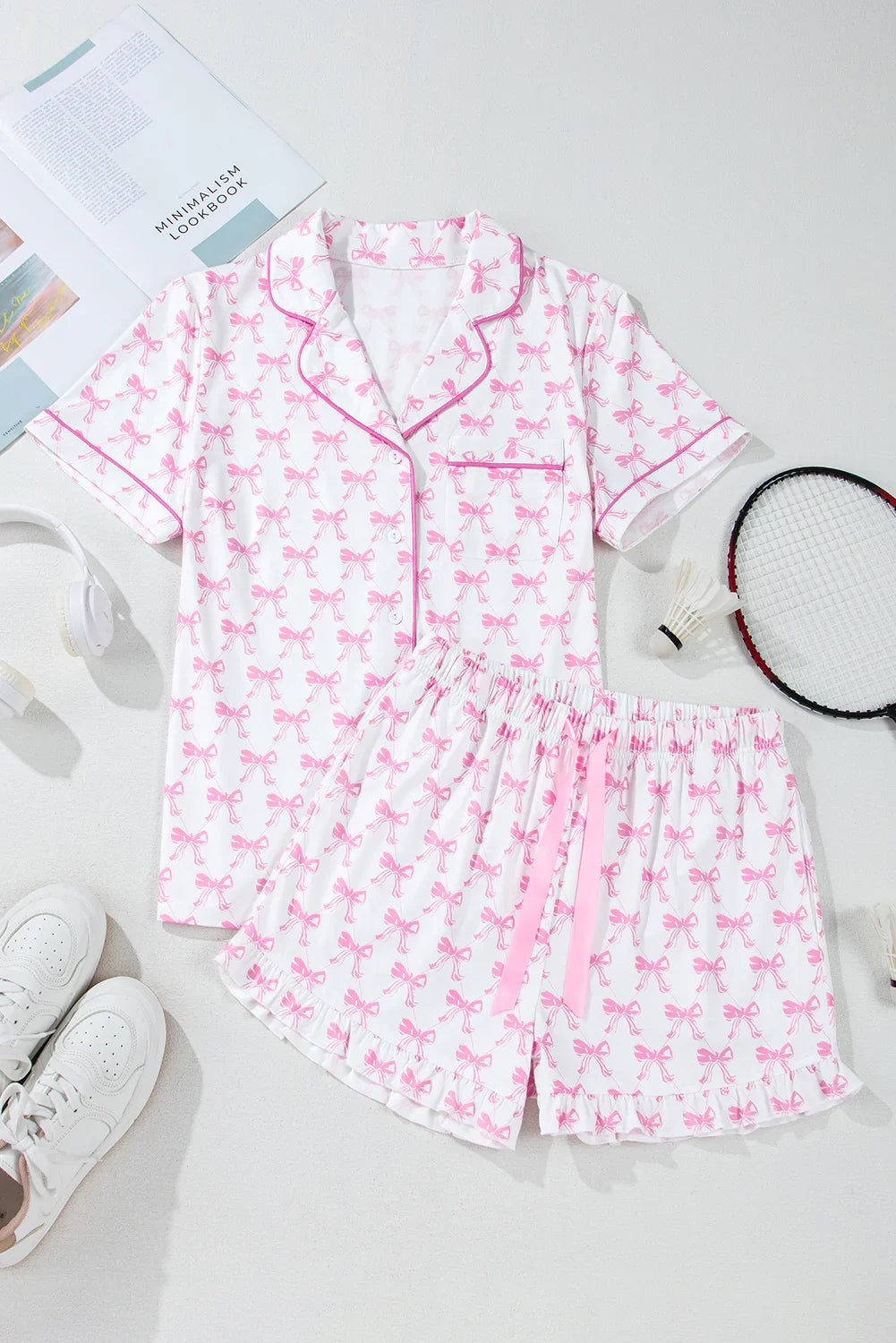 Bowknot Pajama Set | Clover or Bow Print Sleepwear Set