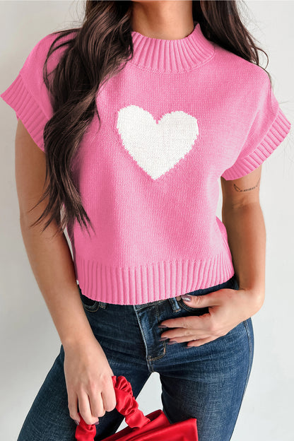 White Valentine's Heart Cropped Short Sleeve Sweater