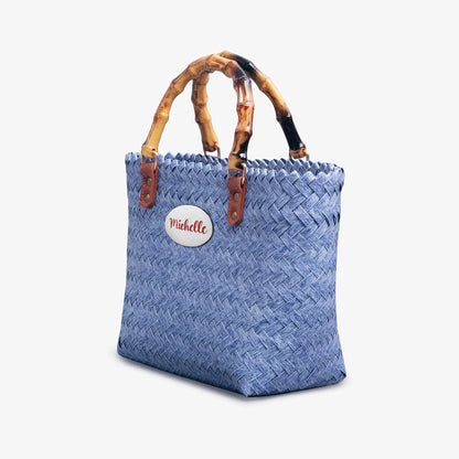 1231. Chic Woven Basket Bag with Bamboo Handle - Personalizable - Whippie's