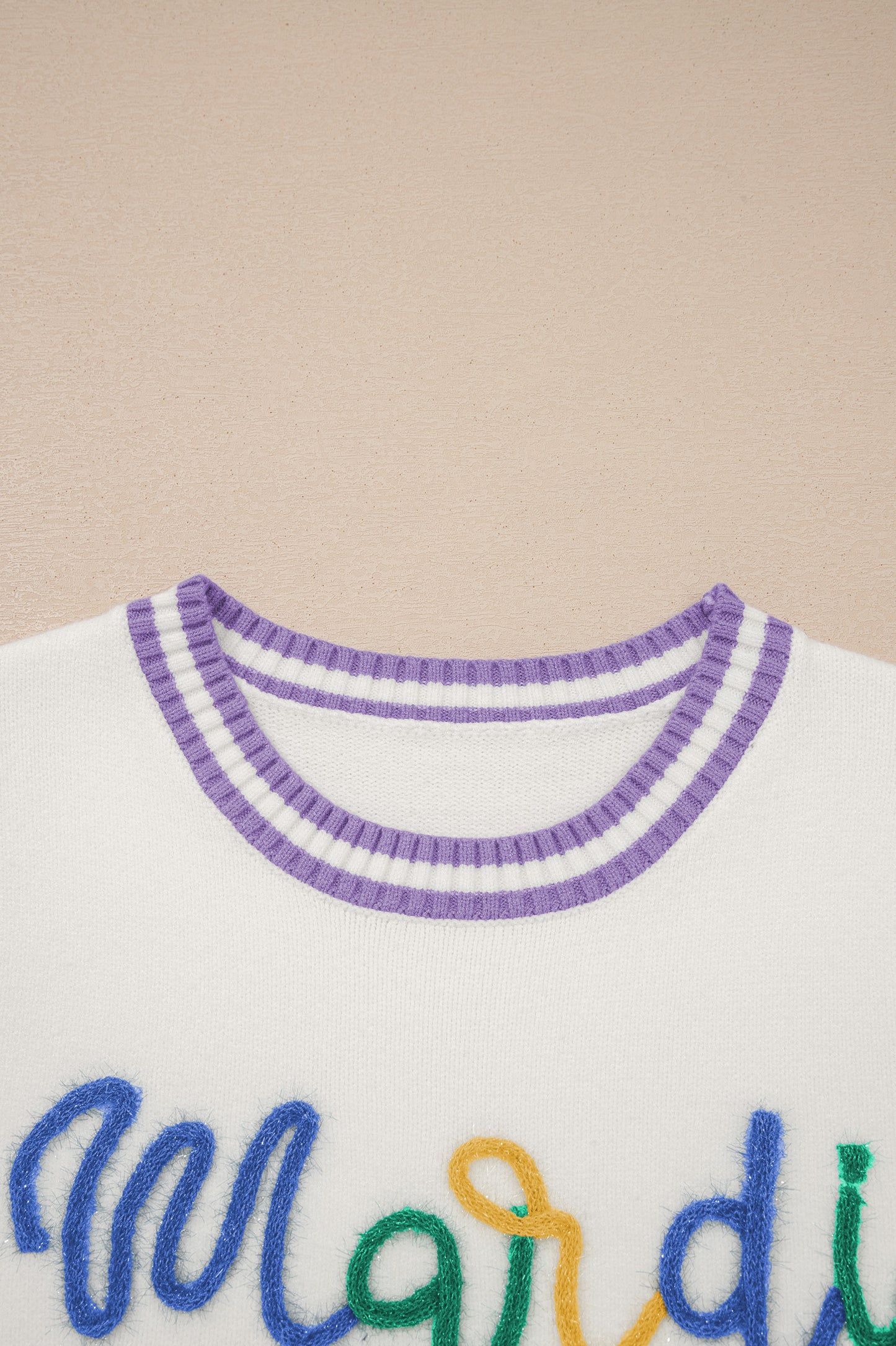 Mardi Gras Sweater | Tinsel Letter Short Sleeve Sweater