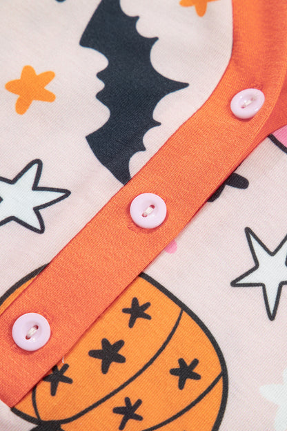 Pink Halloween Pumpkin Print Long Sleeve Lounge Set