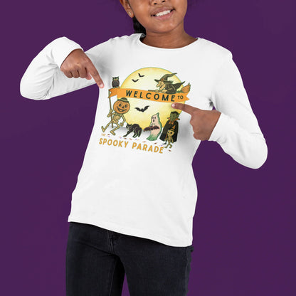 Welcome to The Spooky Parade Youth Long Sleeve Tee - Classic Halloween Fun