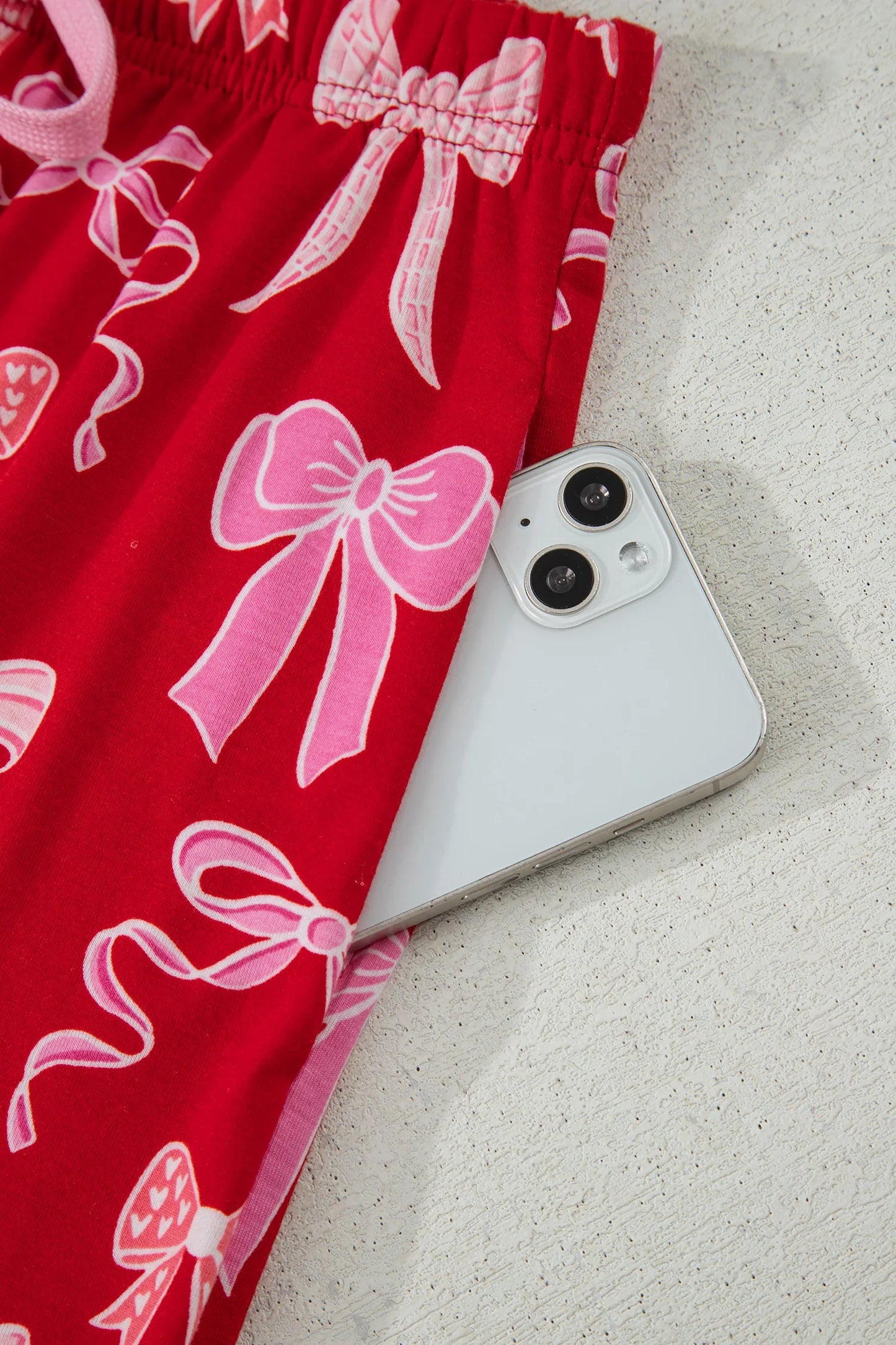 Red Sweet Bow Pajamas Ruffled Shirt Shorts Set