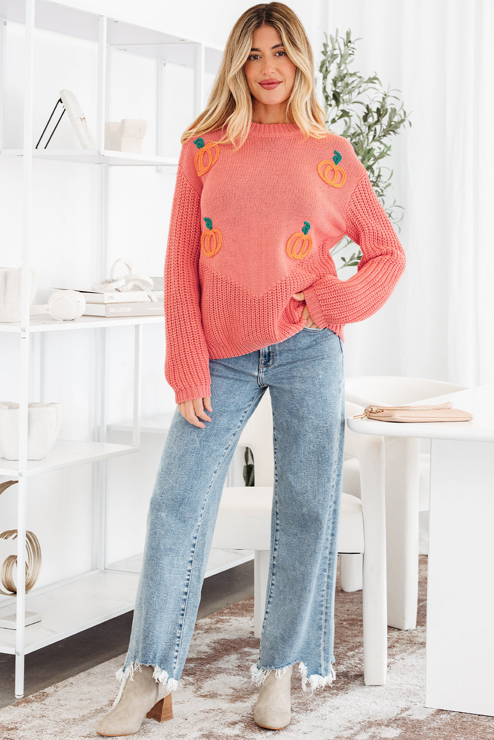 Pumpkin Thanksgiving Sweater | Blossom Embroidered Pullover