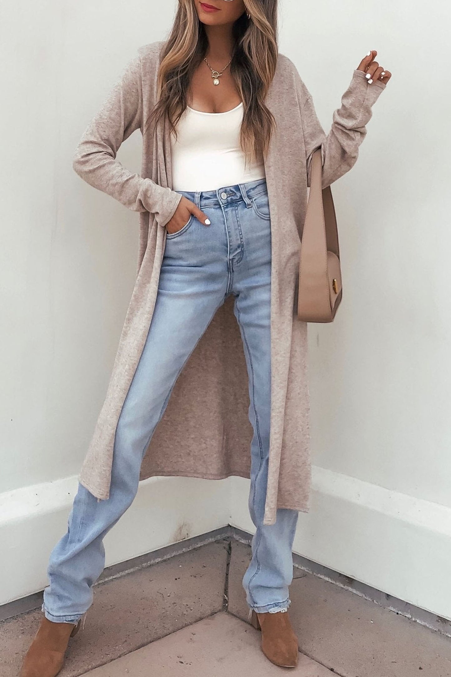 Parchment Solid Color Long Sleeve Tunic Cardigan