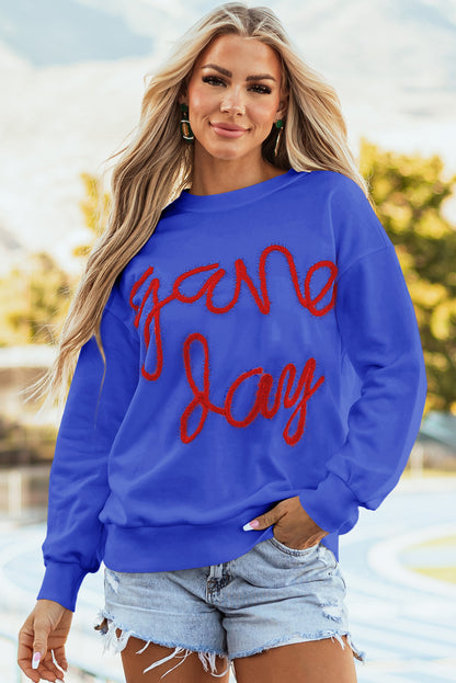 White Tinsel Game Day Drop Shoulder Sweatshirt
