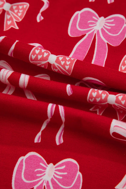 Red Sweet Bow Pajamas Ruffled Shirt Shorts Set