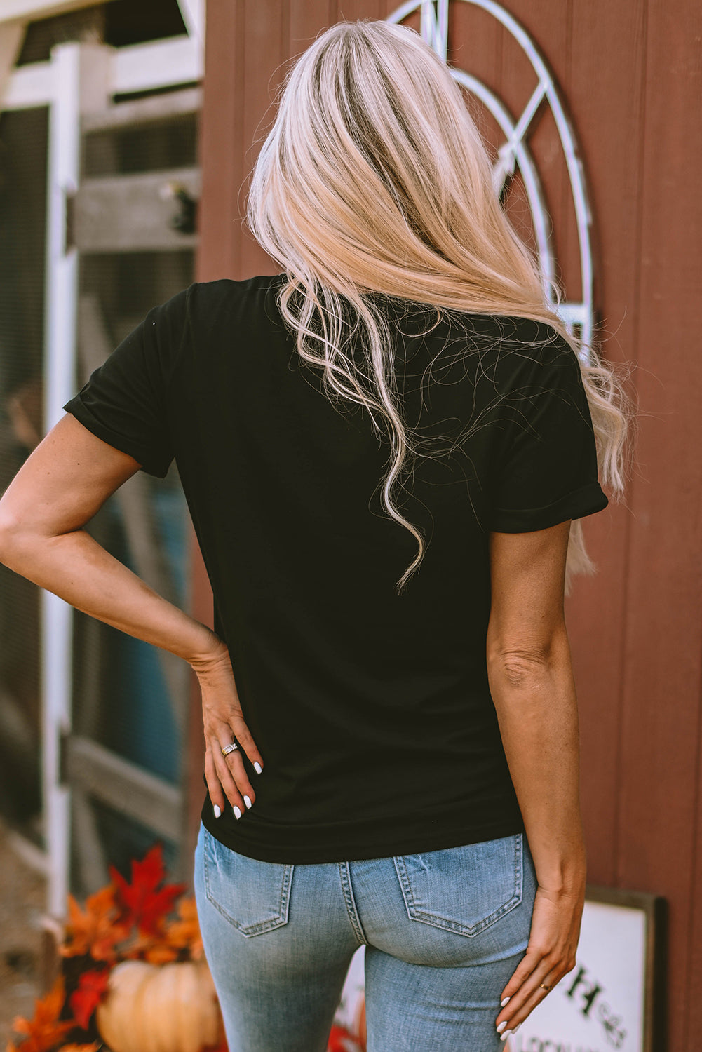 Bow Ghost Halloween Tee | Black Sequin Graphic Shirt