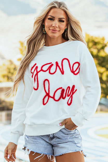 White Tinsel Game Day Drop Shoulder Sweatshirt