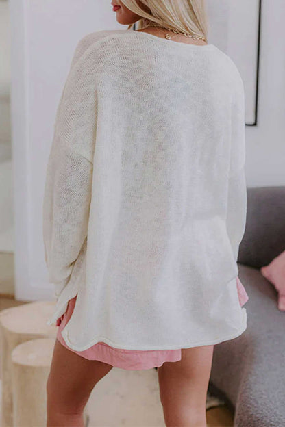 Beach Side V-Neck Sweater | White Lightweight Knit Tunic