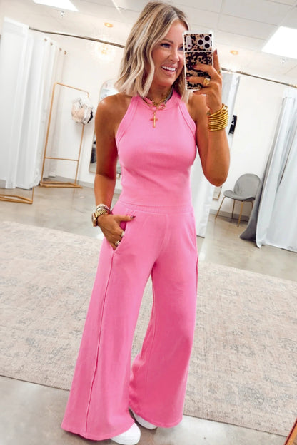 Sachet Pink Ribbed Tank Top and Sweatpants Set