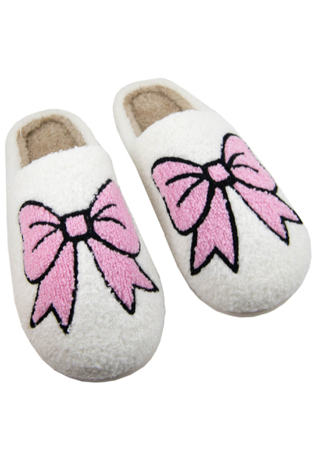 Bow Fuzzy Slippers | White Winter House Shoes