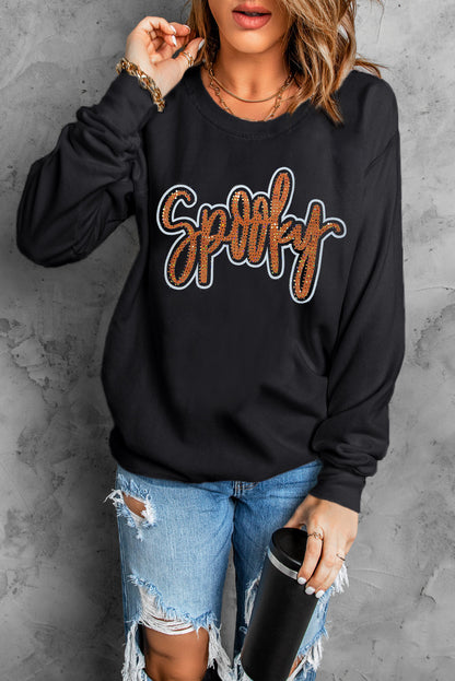 Spooky Rhinestone Halloween Sweatshirt | Black Pullover