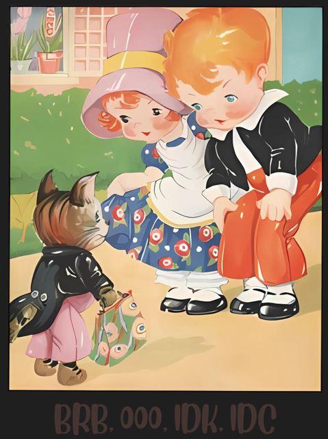 Nursery Rhyme - Pussy Cat "BRB, OOO, IDK, IDC" - Women's Racerback Tank - Whippie's