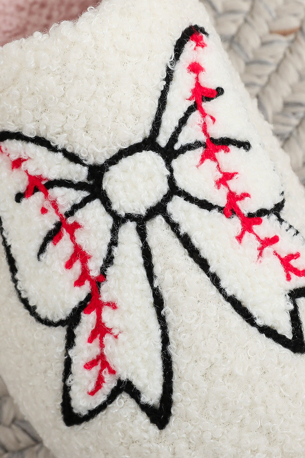 White Bow Knot Rugby Plush Warm Slippers