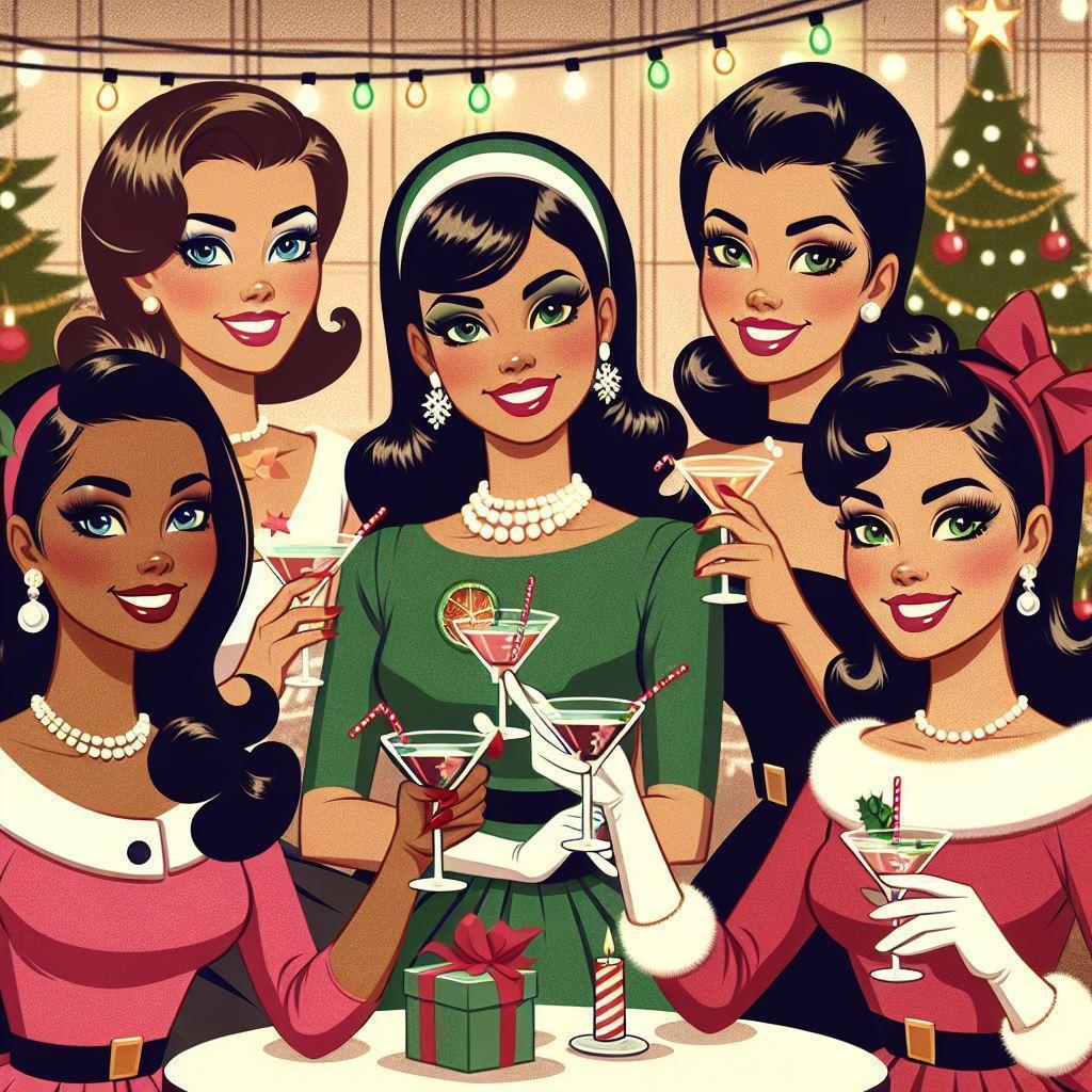 Holiday Friends Sipping Cocktails - Women's Softstyle Tee - Whippie's